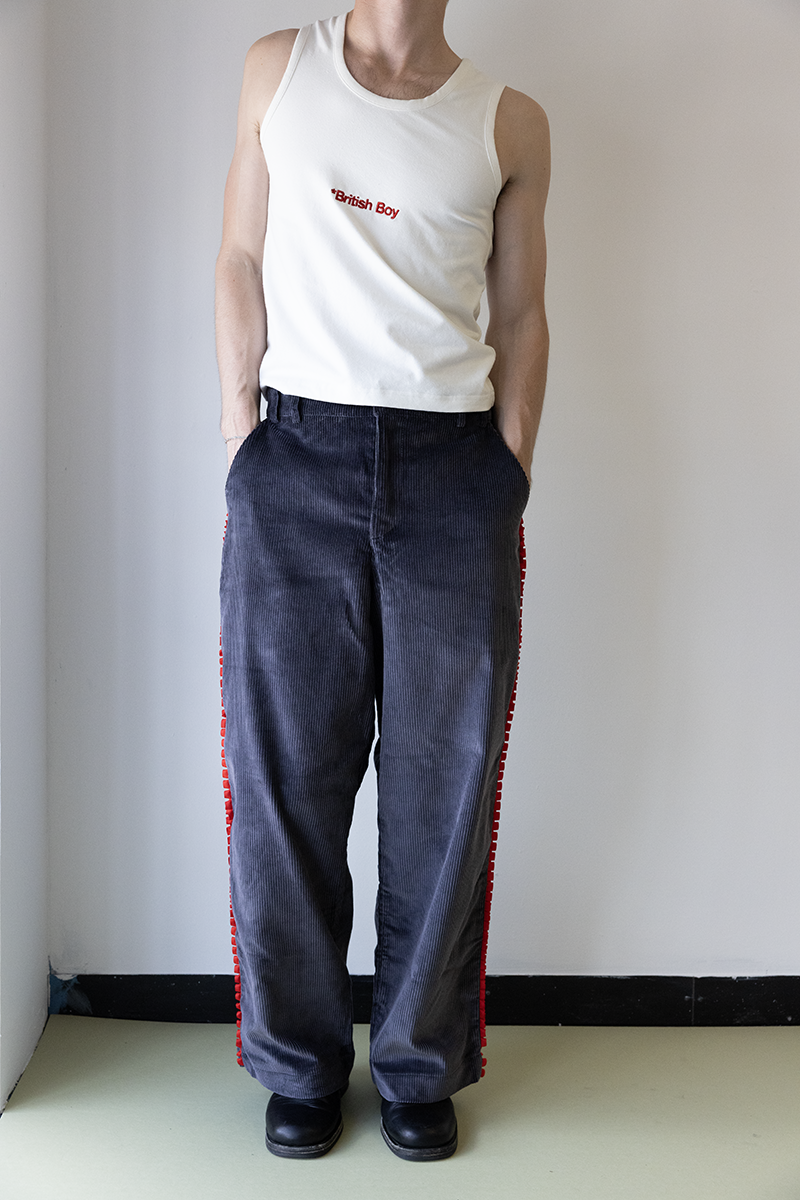 Box Pleat Trouser Grey Corduroy