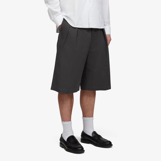 Pleated Long Shorts Dark Grey