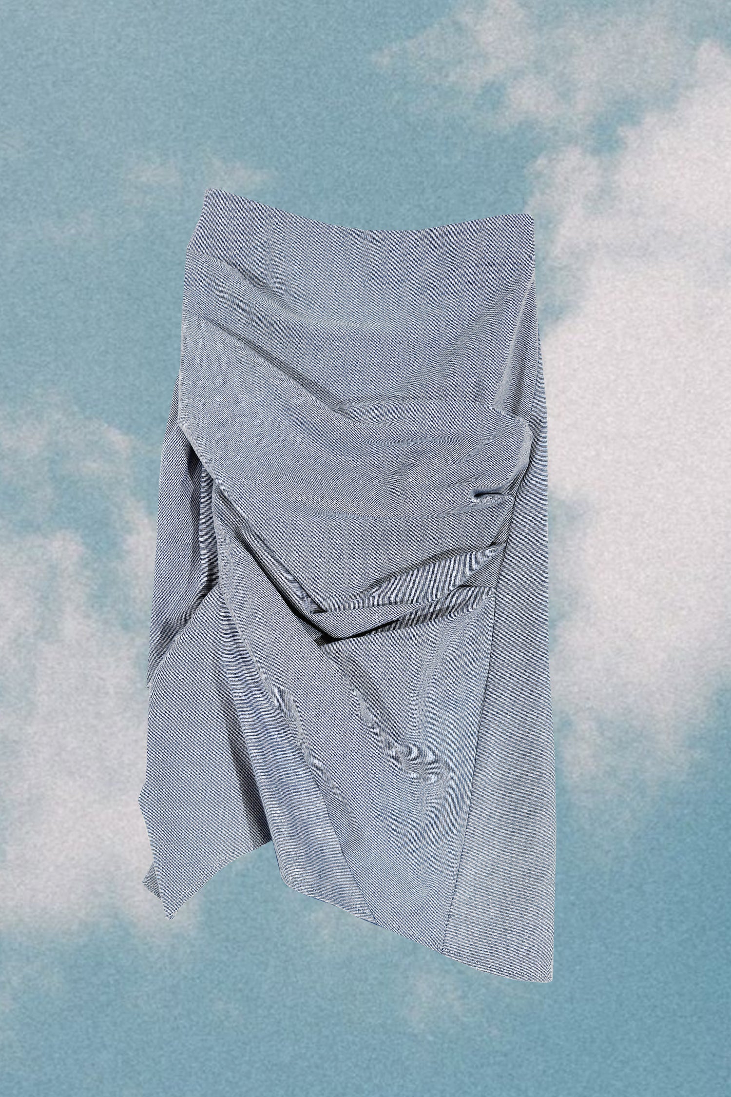 Gathered Denim Blue Skirt