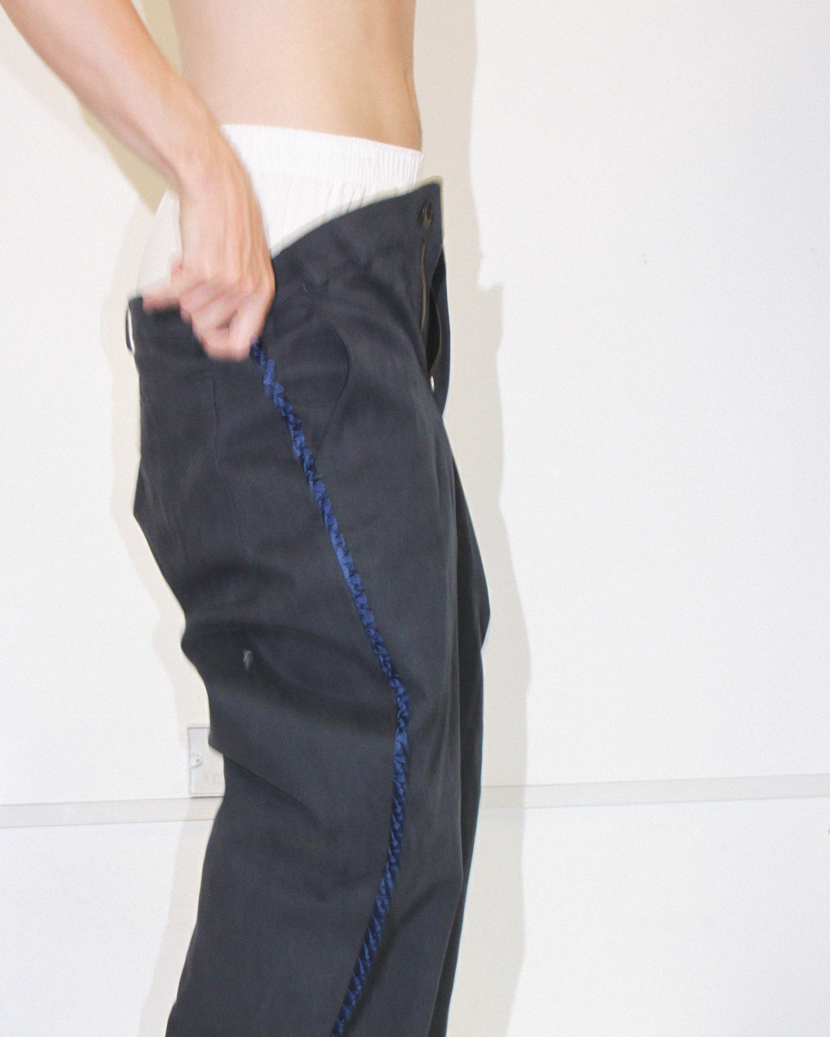 Box Pleat Trim Trouser Navy